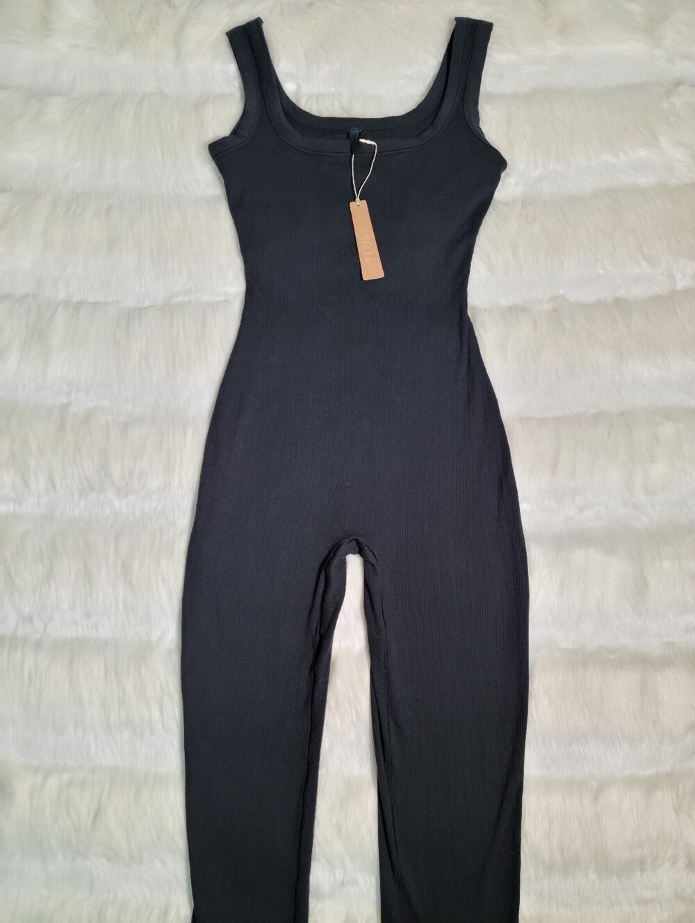 SKIMS Cotton Rib Onesie Black Soot Women Small NEW
